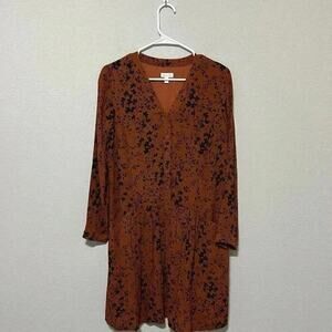 Garnet Hill Floral Drop Waist Dress Women’s Size 2 Button Up Pockets Navy Orange